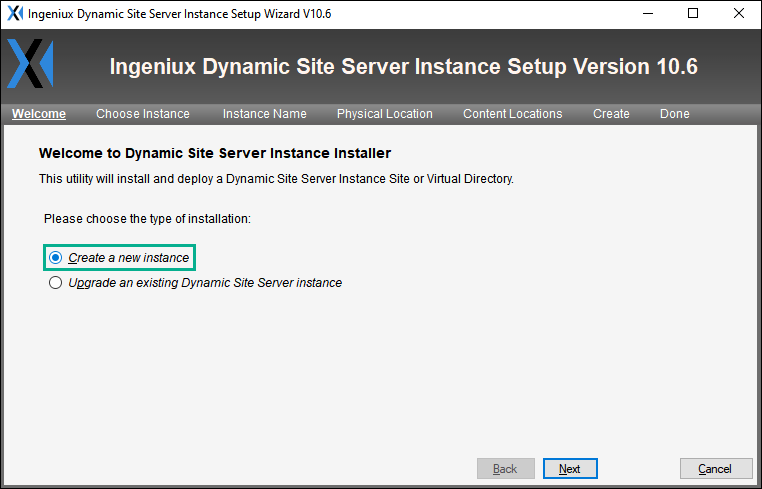Welcome Screen of CMS 10.5–10.6 DSS Instance Setup Wizard