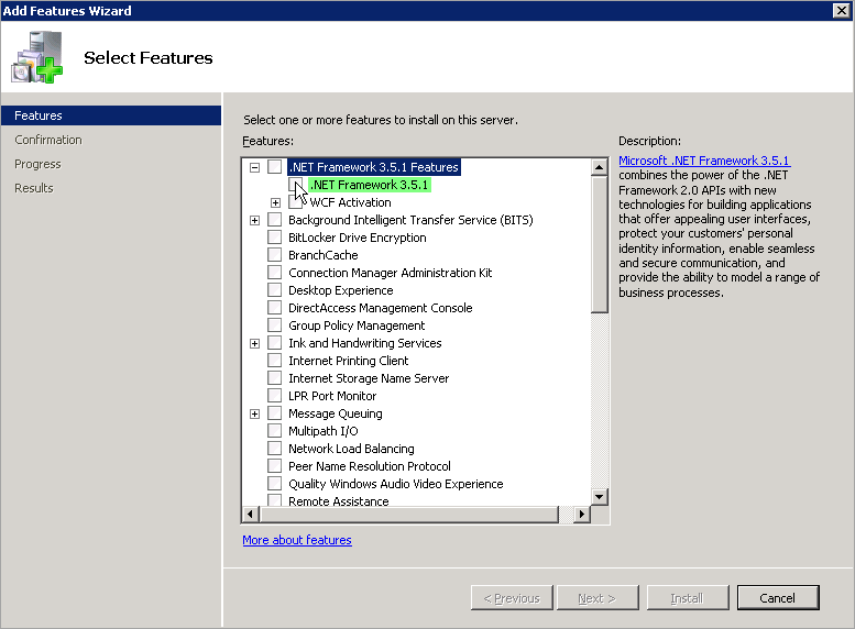 Select .NET Framework 3.5.x