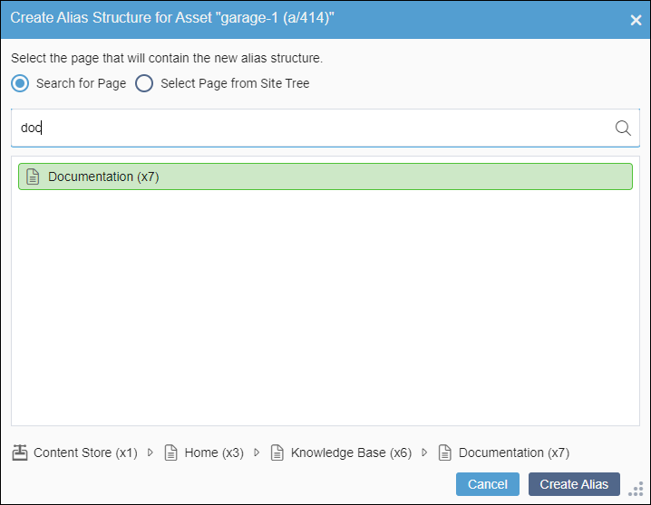 Create Alias Structure for Asset Dialog Create Alias Structure for Asset Dialog