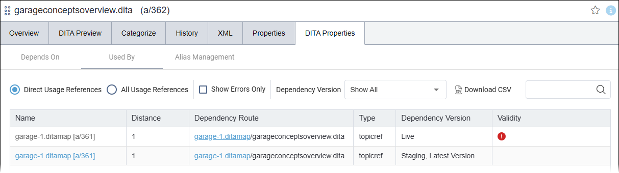 DITA Properties > Used By Tab DITA Properties > Used By Tab