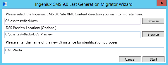 Ingeniux CMS 9.0 Last Generation Migrator Wizard