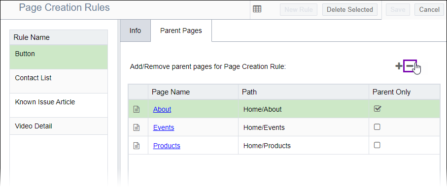 Removing Parent Page from PCR