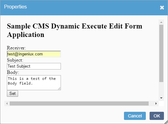 Sample CMS Dynamic Execute Edit Form