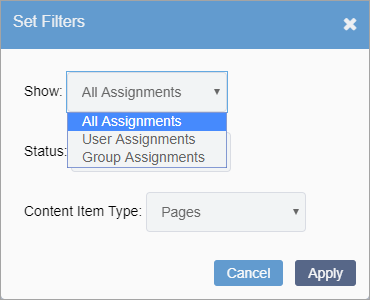 Set Filters: All Assignments