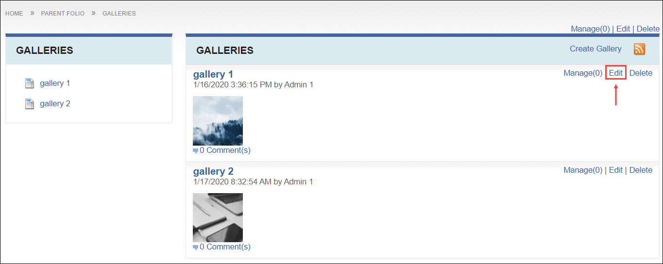 Edit Gallery via Galleries Module