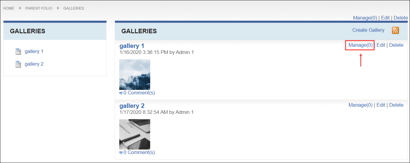 Create Gallery via Gallery Module View