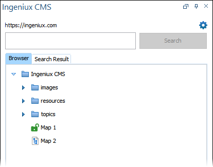 CMS DITA Assets Tree Structure in Ingeniux CMS Browser Tab of Oxygen XML
              Editor