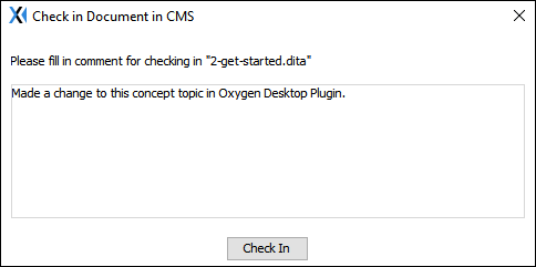 Check In Document in CMS Dialog
