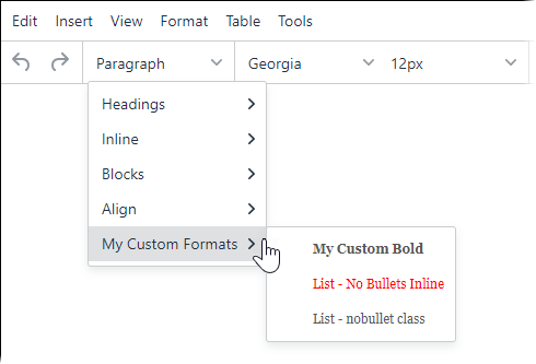 Custom Formats in TinyMCE: Example 1 Custom Formats in TinyMCE: Example 1