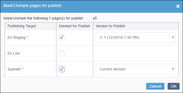 CMS 10.0–10.5 Mark/Unmark Pages for Publish