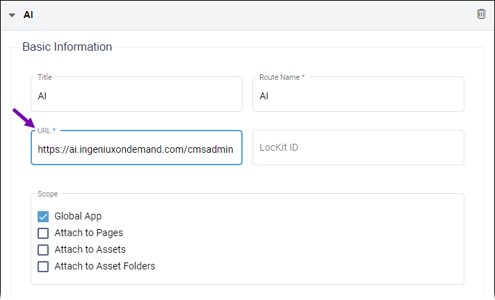Enter AI URL in URL Field Enter AI URL in URL Field