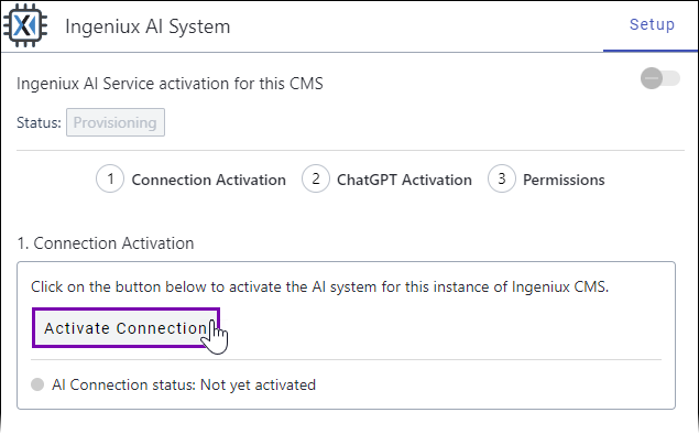Activate Connection in  "1. Connection Activation" 